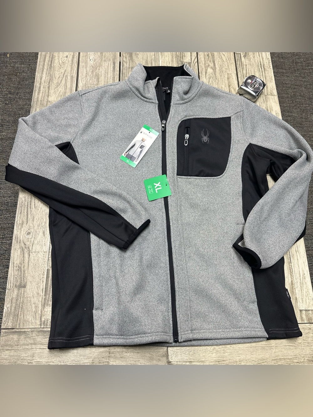 NWT Spyder Men's Relaxed Fit Full Zip Jacket Gray Black XL Stand Up Collar